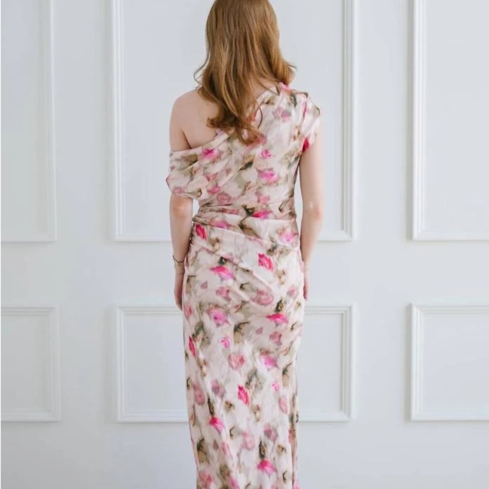 Lucy Paris Pink and Cream One-Shoulder Dress